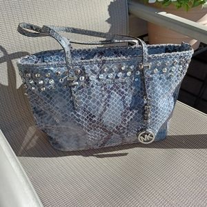 Michael Kors Snakeskin Blue/ Silver Hardware Womens Tote Faux